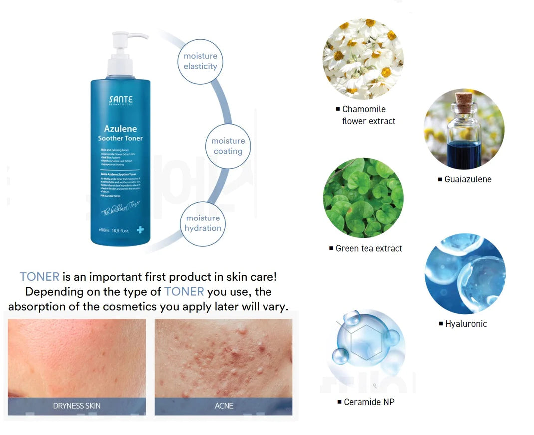 Sante Azulene Soother Toner 500ml - Moisture, dryness, soothing
